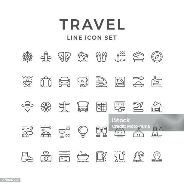 Set Line Icons Of Travel Stock Illustration - Download Image Now - Icon Symbol, Beach, Group Of Objects