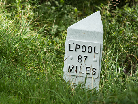Liverpool 87 miles. Milestone on Leeds Liverpool Canal