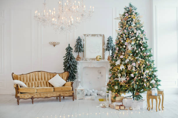 istock Christmas tree with golden decorations 878608420