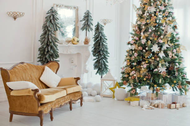 istock Christmas tree with golden decorations 878610698