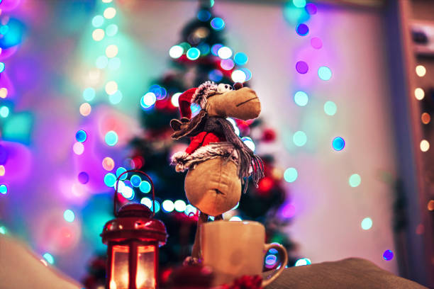 istock Christmas decorations with colorful bokeh lights on background 878622636
