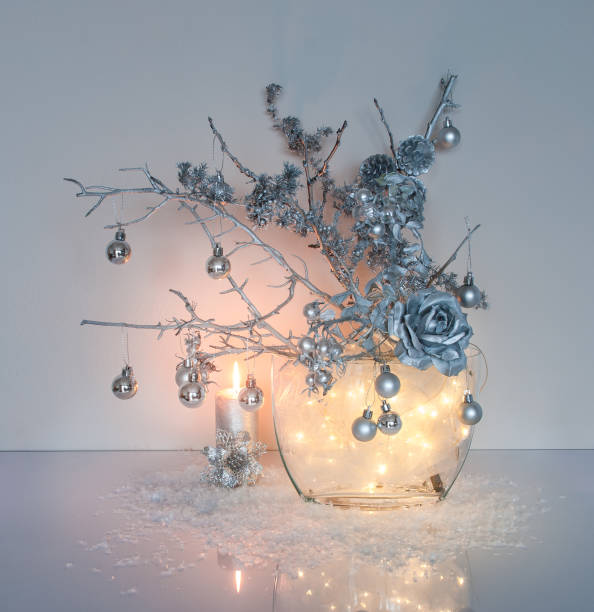 istock Silver Christmas Decoration with Fairy Lights 878629536