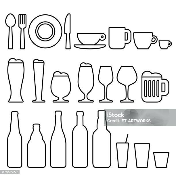 Food And Drinks Icons Stock Illustration - Download Image Now - Icon Symbol, Bottle, Outline
