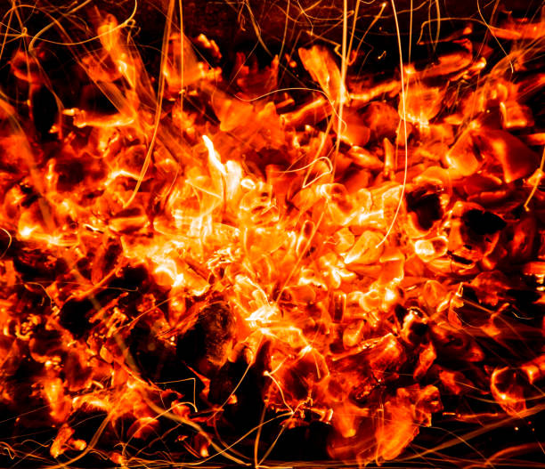 istock abstract background. burning charcoals with sparks 878639378