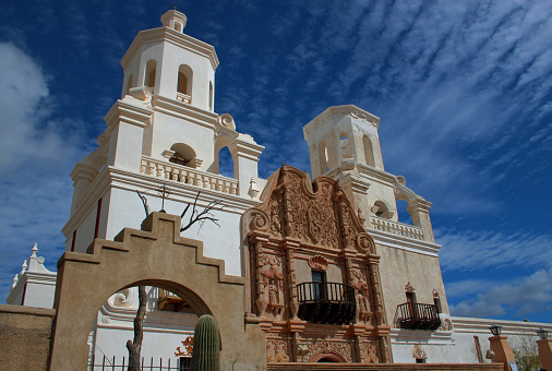 The San Xavier Mission stands rsolutely just south of Tucson, Arizona. The mission was founded in the 17th century by Father Kino and has been restored to much of its early beauty.