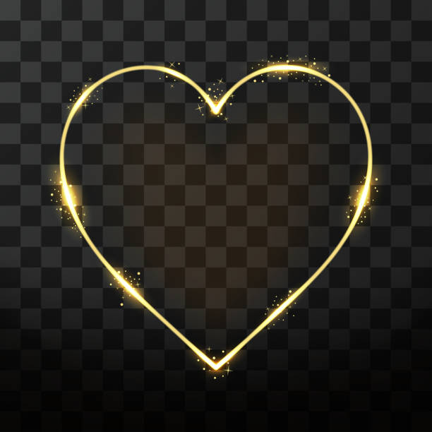 wektorowa neonowa ramka w kształcie serca na przezroczystym tle. złota ramka - valentines day hearts flash stock illustrations