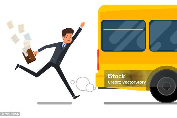 Concept Of Lateness Stock Illustration - Download Image Now - Bus, Chasing, Urgency