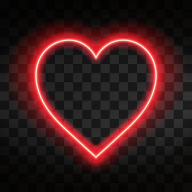 Bright neon heart. Heart sign on dark transparent background. Neon glow effect Bright neon heart. Heart sign on dark transparent background. Neon glow effect. Vector glow in the dark hearts background stock illustrations