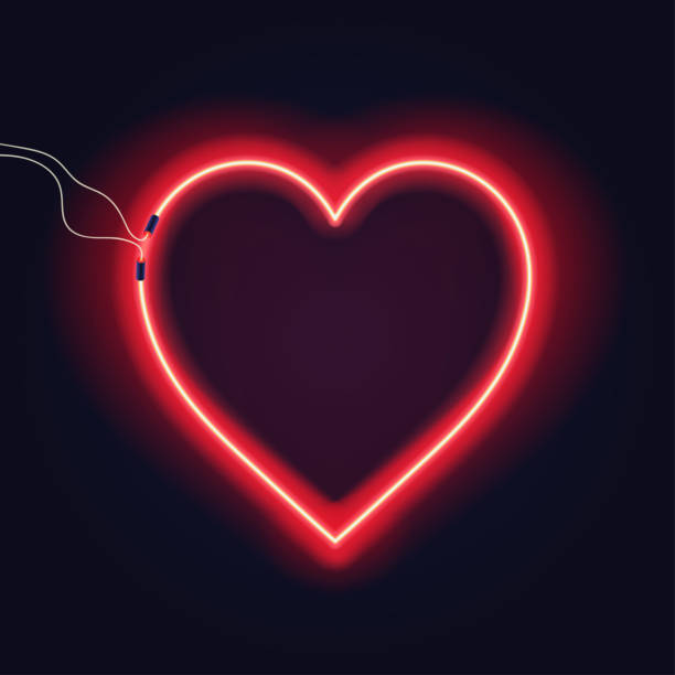 istock Neon heart sign with wires on dark background. Bright neon glow effect 878650798