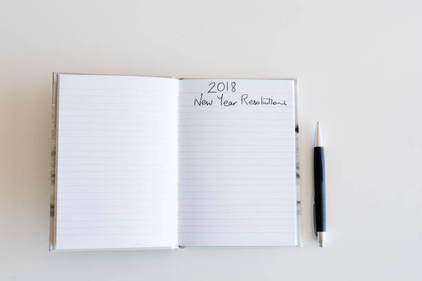 istock Journal and pen with 2018 New Year Resolutions heading 878662386