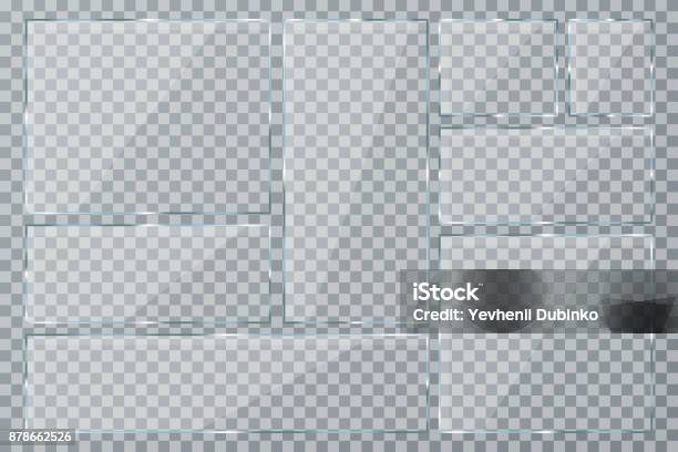 Glass Plate Set On Transparent Background Clear Glass Showcase Realistic Window Mockup Collection Stock Illustration - Download Image Now
