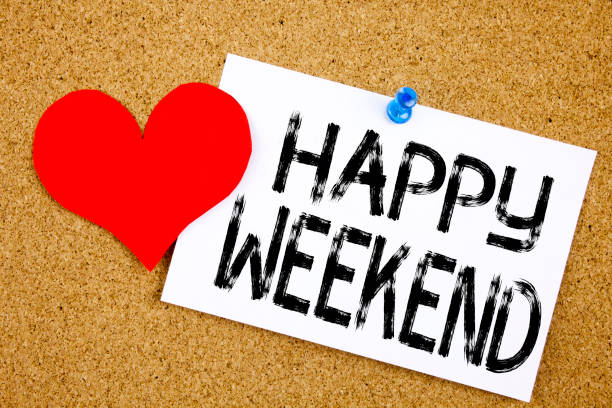 istock Conceptual hand writing text caption inspiration showing Happy Weekend concept for Holiday Day Off Celebration and Love written on sticky note, reminder cork background with copy space 878674194