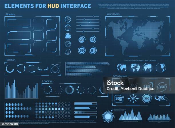 Hudbenutzeroberfläche Mit Vektorelemente Interaktive Display Mit Bedienfeld Futuristische Hud Ui Stock Vektor Art und mehr Bilder von Head-up-Display - Teil eines Fahrzeugs