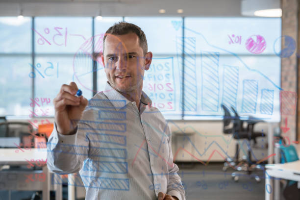 istock Business man writing with a marker on an invisible screen 878674720