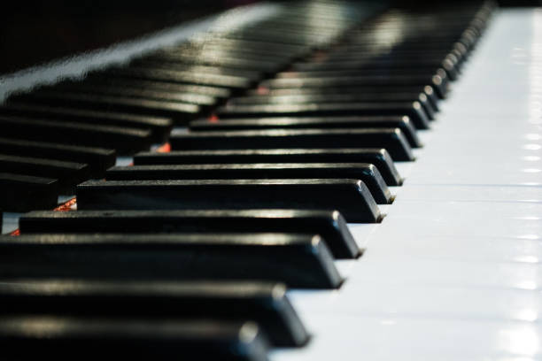 istock piano keyboard black and white theme top view with dark vignette 878686114