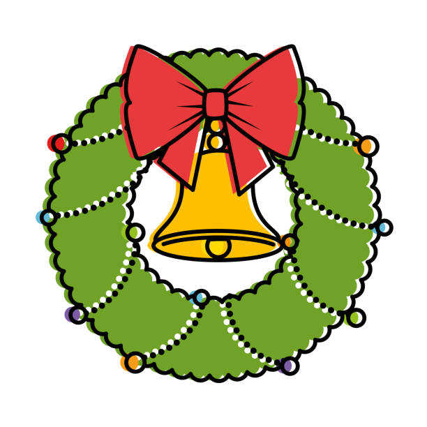 weihnachten-krone mit dekorativen glocke - bell frame ribbon vector stock-grafiken, -clipart, -cartoons und -symbole