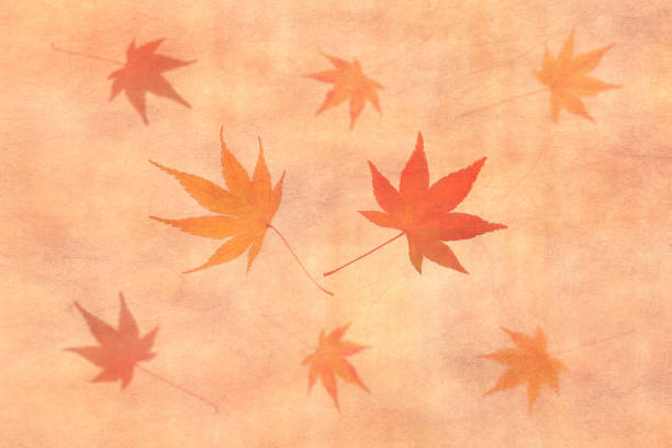istock Japanese autumn maple leaf on yellow traditional paper background 878699436