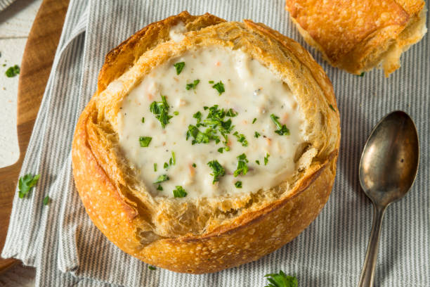 istock New England Clam Chowder in a Bread Bowl 878706360
