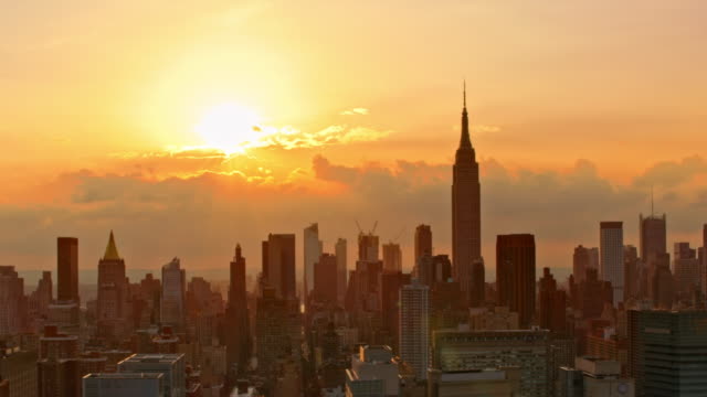 AERIAL Manhattan at sunset