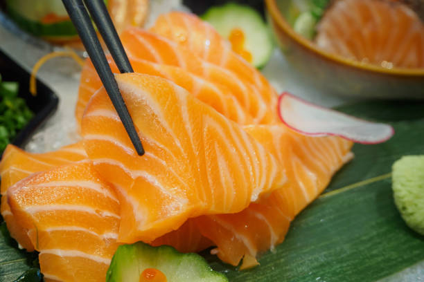 istock fresh salmon slice sashimi set Japanese style 878717066