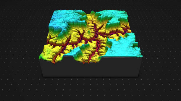 istock 3D render of geology, soil slice, mountains isolated on dark background. 878720830