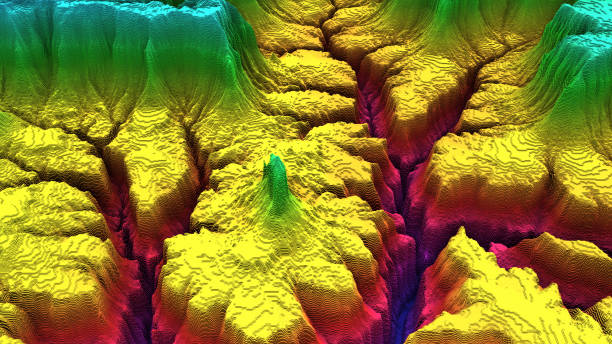 istock 3D render of geology, soil slice, mountains isolated on dark background. 878720834