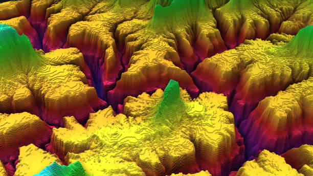 istock 3D render of geology, soil slice, mountains isolated on dark background. 878720836