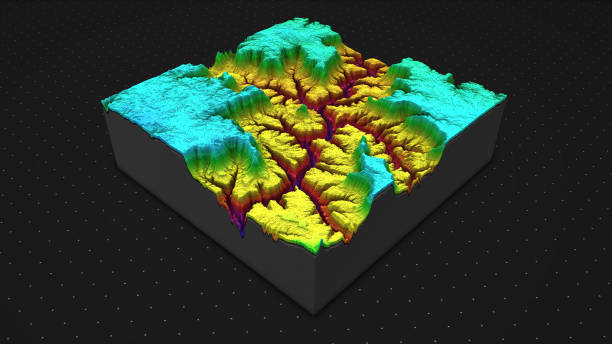 istock 3D render of geology, soil slice, mountains isolated on dark background. 878720844