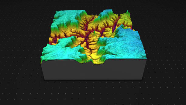 istock 3D render of geology, soil slice, mountains isolated on dark background. 878720848
