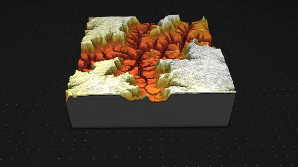 istock 3D render of geology, soil slice, mountains isolated on dark background. 878720880