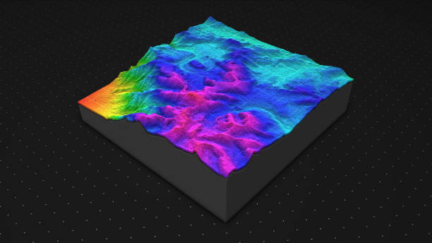 istock 3D render of geology, soil slice, mountains isolated on dark background. 878720904