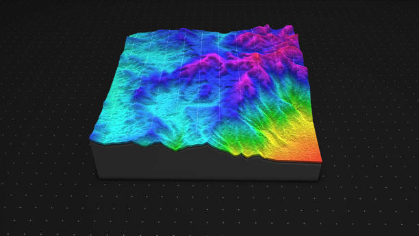 istock 3D render of geology, soil slice, mountains isolated on dark background. 878720908