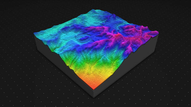 istock 3D render of geology, soil slice, mountains isolated on dark background. 878720918