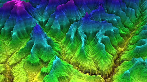 istock 3D render of geology, soil slice, mountains isolated on dark background. 878720962
