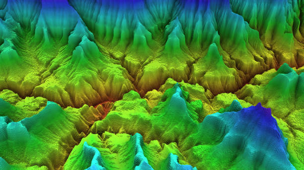 istock 3D render of geology, soil slice, mountains isolated on dark background. 878720974