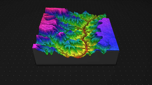istock 3D render of geology, soil slice, mountains isolated on dark background. 878720988