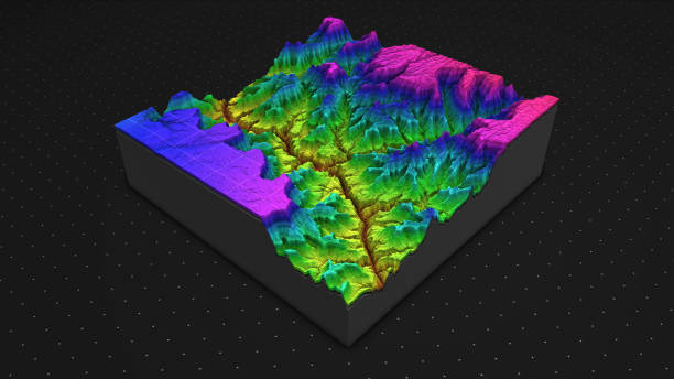 istock 3D render of geology, soil slice, mountains isolated on dark background. 878720996