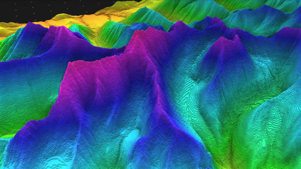 istock 3D render of geology, soil slice, mountains isolated on dark background. 878721072