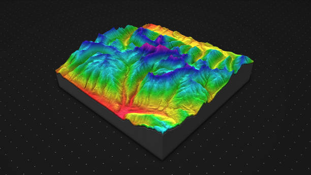 istock 3D render of geology, soil slice, mountains isolated on dark background. 878721078