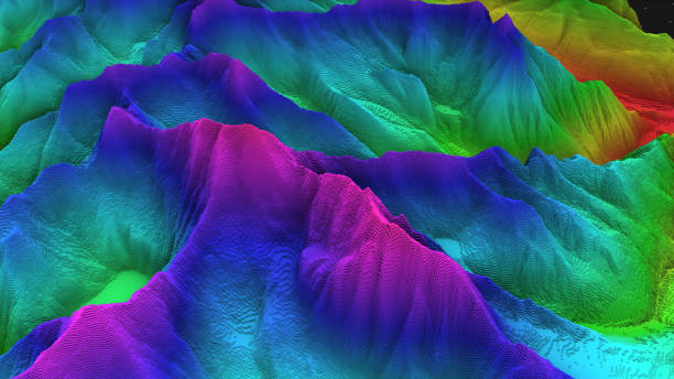 istock 3D render of geology, soil slice, mountains isolated on dark background. 878721080