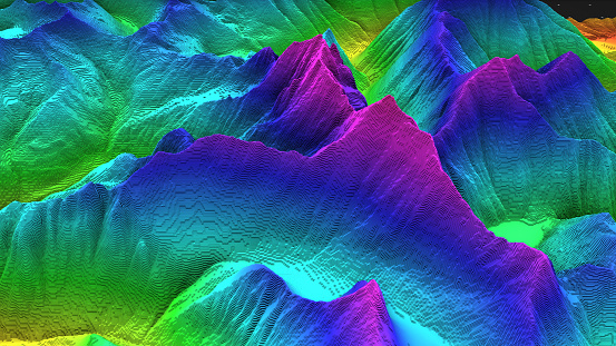 cross section topology of ground relief with mountains and meadows.