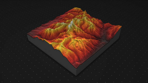 istock 3D render of geology, soil slice, mountains isolated on dark background. 878721090