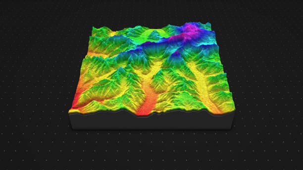 istock 3D render of geology, soil slice, mountains isolated on dark background. 878721158