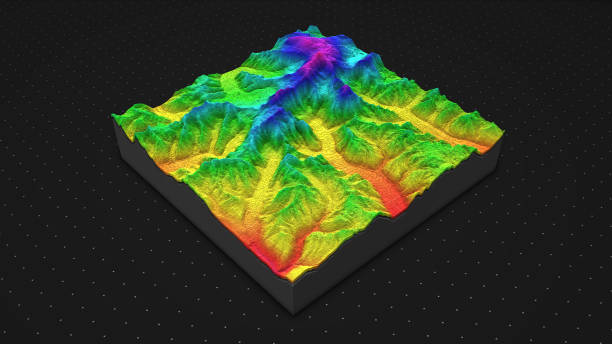 istock 3D render of geology, soil slice, mountains isolated on dark background. 878721162