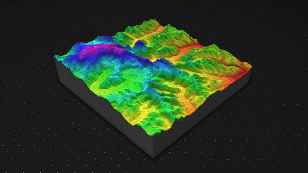 istock 3D render of geology, soil slice, mountains isolated on dark background. 878721168
