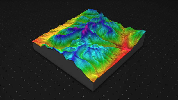 istock 3D render of geology, soil slice, mountains isolated on dark background. 878724834