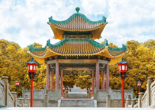 istock Ancient round building arbor in a park 878728180
