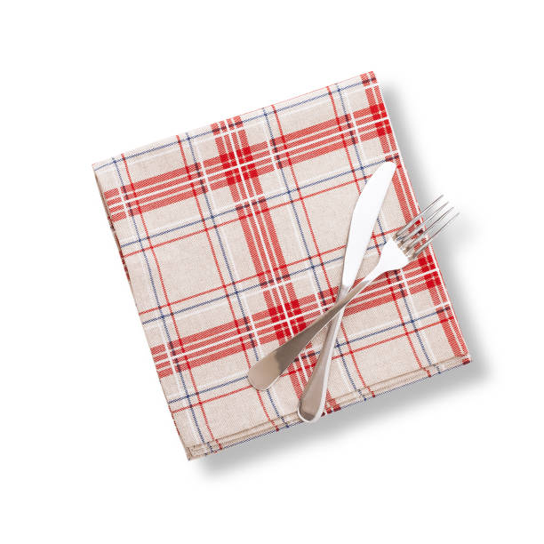 istock Stack of colorful dish towels isolated on white. Top view mockup 878730594