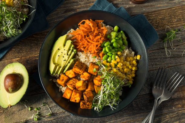 Healthy Organic Tofu and Rice Buddha Bowl