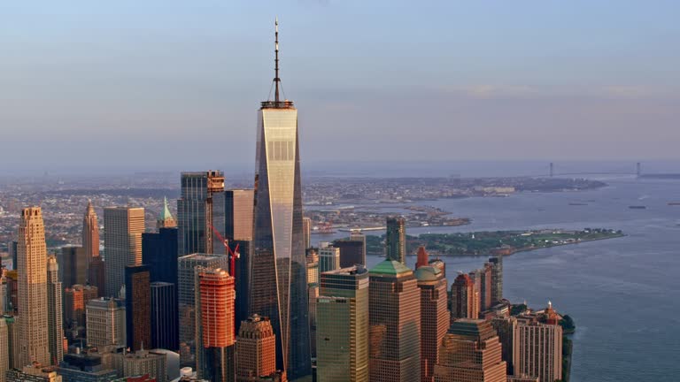 AERIAL One World Trade Center at sunset